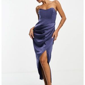ASOS Women’s Purple Elegant Strapless Corset Satin Slit Dress
